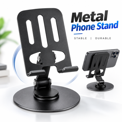 360° Rotatable Desktop Phone & Tablet Holder Stand – Foldable Aluminum Alloy Adjustable Mount with Anti-Slip Rubber Base for 4.7" to 13" Devices